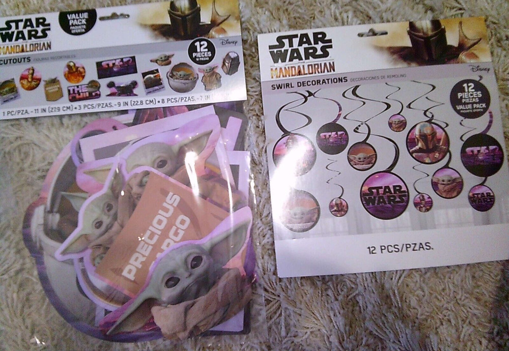 2 NEW STAR WARS THE MANDALORION BABY YODA birthday party cutouts & swirl decor