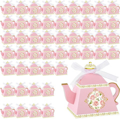 50 Pcs Spring Tea Party Favor Boxes Tea Party Decorations Vintage Floral Teapot