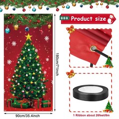 Christmas Front Door Cover Xmas Tree Door Cover Banner Merry Christmas Door H…