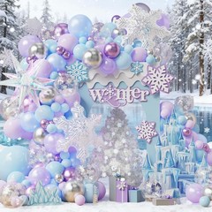 Winter Wonderland Decorations, 162Pcs Snowflake Blue Purple Balloons Arch Gar…