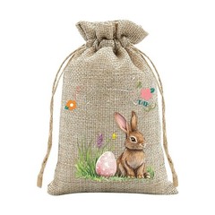 Easter Rabbit Drawstring Bags Set of 30 for Candy Present Pouch Linen Mix
