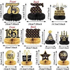 75th Birthday Decorations Set – 9PCS Vintage Centerpieces, Honeycomb Table Toppe