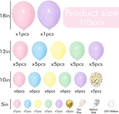 105Pcs Pastel Balloons Arch Garland Kit 5″ 10″ 12″ 18 Inch Macaron Color Pastel