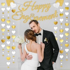 Glitter Engagement Banner with Heart Garland – Party Decorations & Wedding Decor
