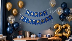 23rd Balloons Party Decorations for Men, Navy Blue Banner Gold Number 23 Foil…