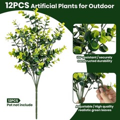 ALOXA 17 Inch Artificial Plants Outdoor Faux Shrubs 12 Bundles, Green