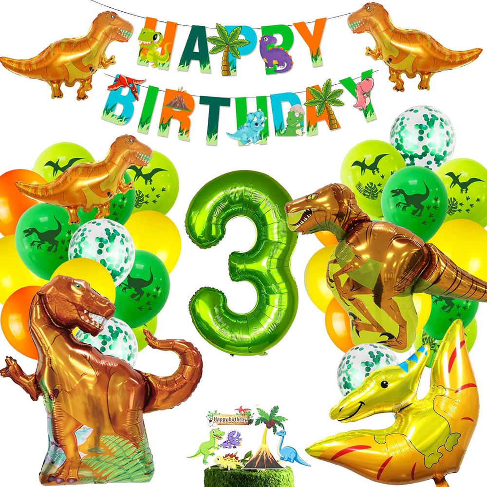 Dinosaur Birthday Party Supplies, Dinosaurs Party Decorations 3 Year Old Foil Ba