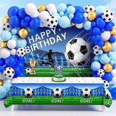 Soccer Party Decorations 116Ppcs 16Ft Blue Balloons Arch Kit Backdrop Cake To…