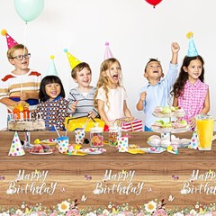 3 Pcs Floral Happy Birthday Tablecloths Cute Butterfly Wood Grain Table Cover