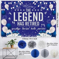 Happy Retirement Celebration Kit – 54pcs Blue Silver Theme for Memorable Parties