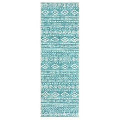 Lahome Boho Geometric Bathroom Runner Rug, 2×6 Teal 2′ x 6′, Teal/White