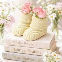 4 Set Baby Shower Booties Centerpiece Knitted Booties with Artificial Baby’s …