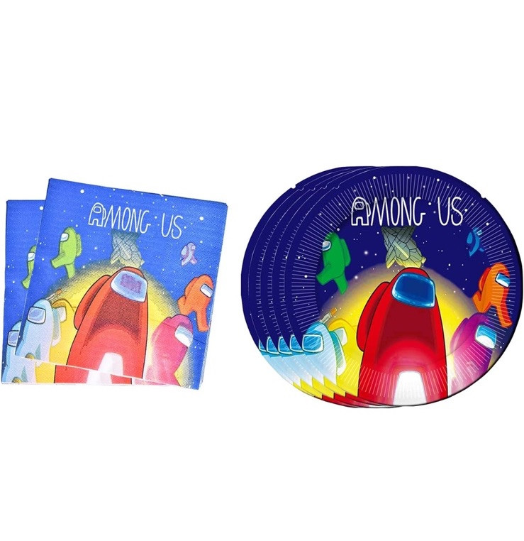 Among Us Game Party Supplies Banner Table Cover Plates Napkins For 10 Guests
