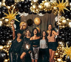 Black and Gold Balloons Garland Arch Kit, 5 10 12 18inch Black Gold Confetti …