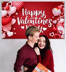 Happy Valentine’s Day Backdrop Banner 73 x 43 Inch Large Size Red Heart