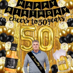 50th Birthday Decorations for Men with Cheers to 50 Years Banner, Happy 50th …