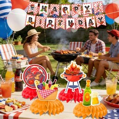 BBQ Party Decorations Summer Picnic Birthday Party Barbecue Hanging Swirl Banner