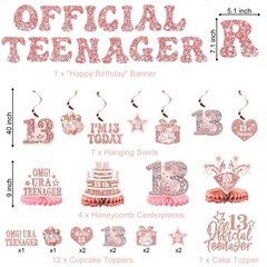 13th Birthday Decorations for Girls – 58pcs Backdrop, Balloons, Centerpieces