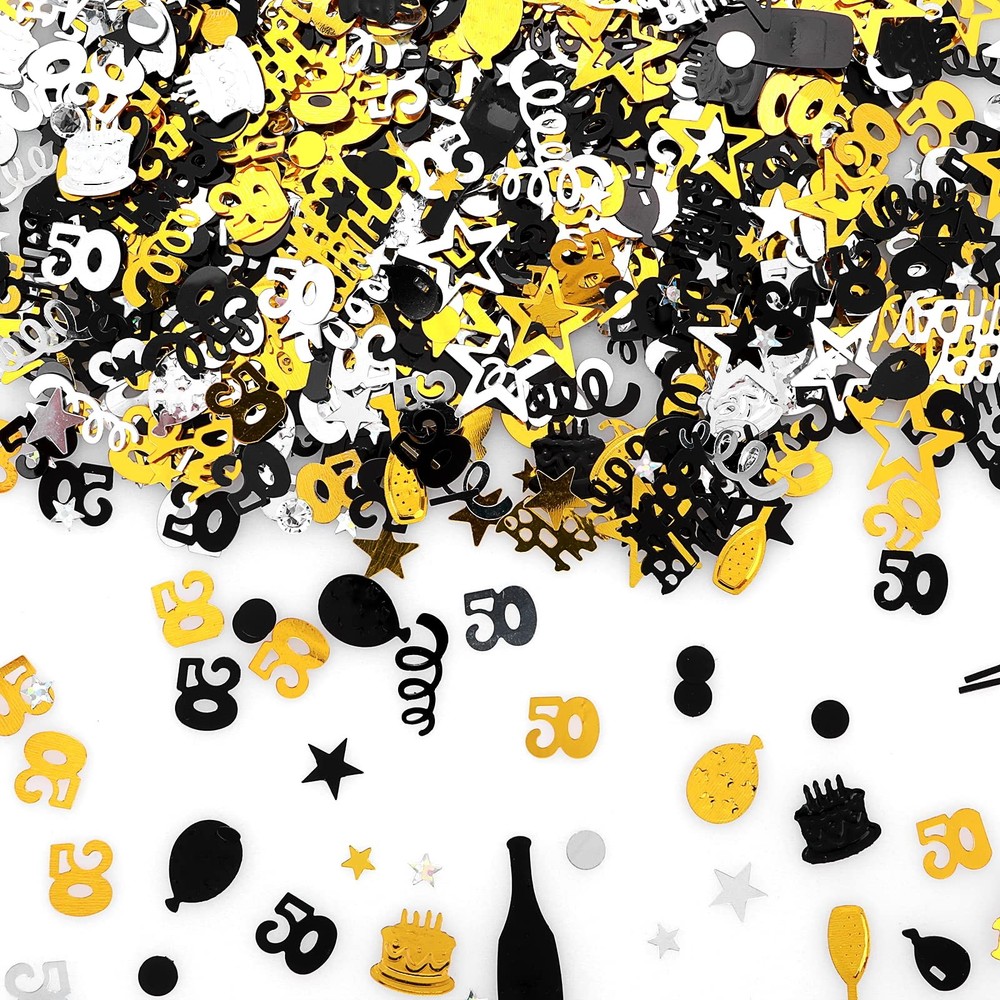 3000 PCS Black Gold Silver 50th Birthday Anniversary Number 50 Confetti