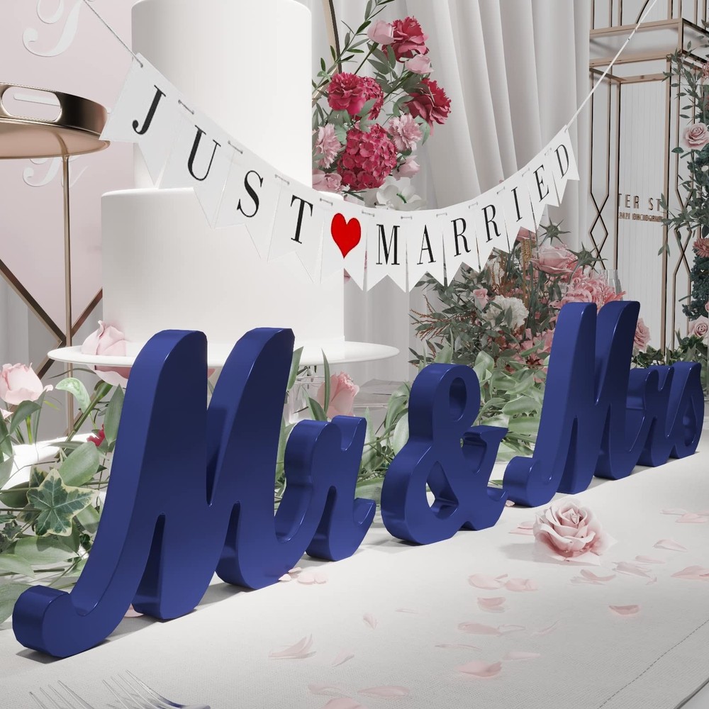 Wedding Decorations Set Large Blue Mr And Mrs Sign Just Married Banner Wooden Le