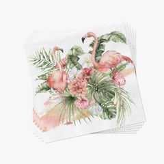 FLAMINGO PARADISE Beverage Paper Napkins 20pcs Pink Watercolor, Monstera Napkins