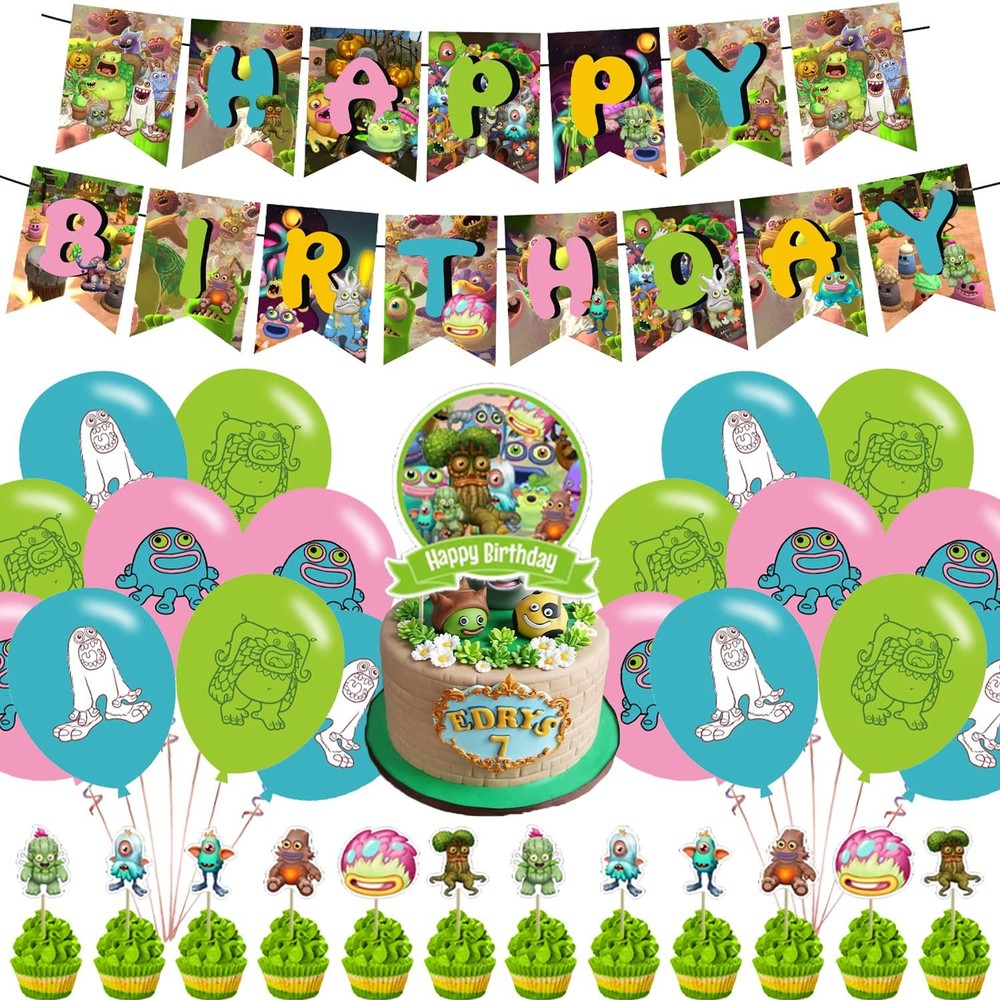 Singing Monsters Happy Decorations – Monster Theme Party Supplies with Banner…