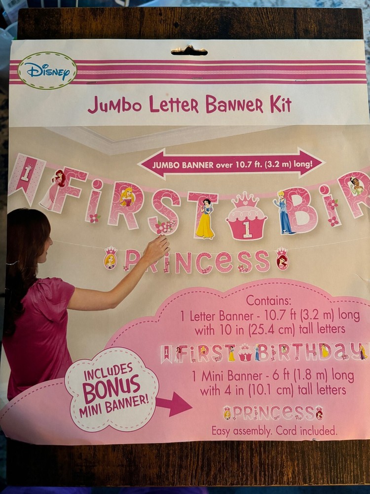 Disney Princess » First Birthday» Jumbo Letter Banner Kit w/bonus mini banner