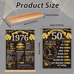 Black Gold 50Th Birthday Decorations for Men Women Vintage Wooden Two-Sided Back