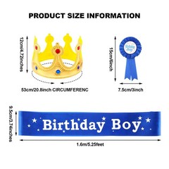Birthday King Crown Sash Button Pins Set for Kids Party Decorations