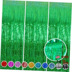 Foil Fringe Curtain Backdrop 3 Pack, 3.2 x 8.2 FT Party Decorations | Green