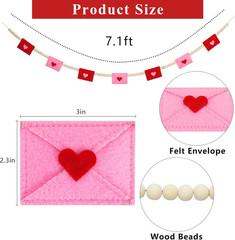 DAZONGE Retro Valentines Day Decor, Felt Envelope Wood Bead Valentines Garland B