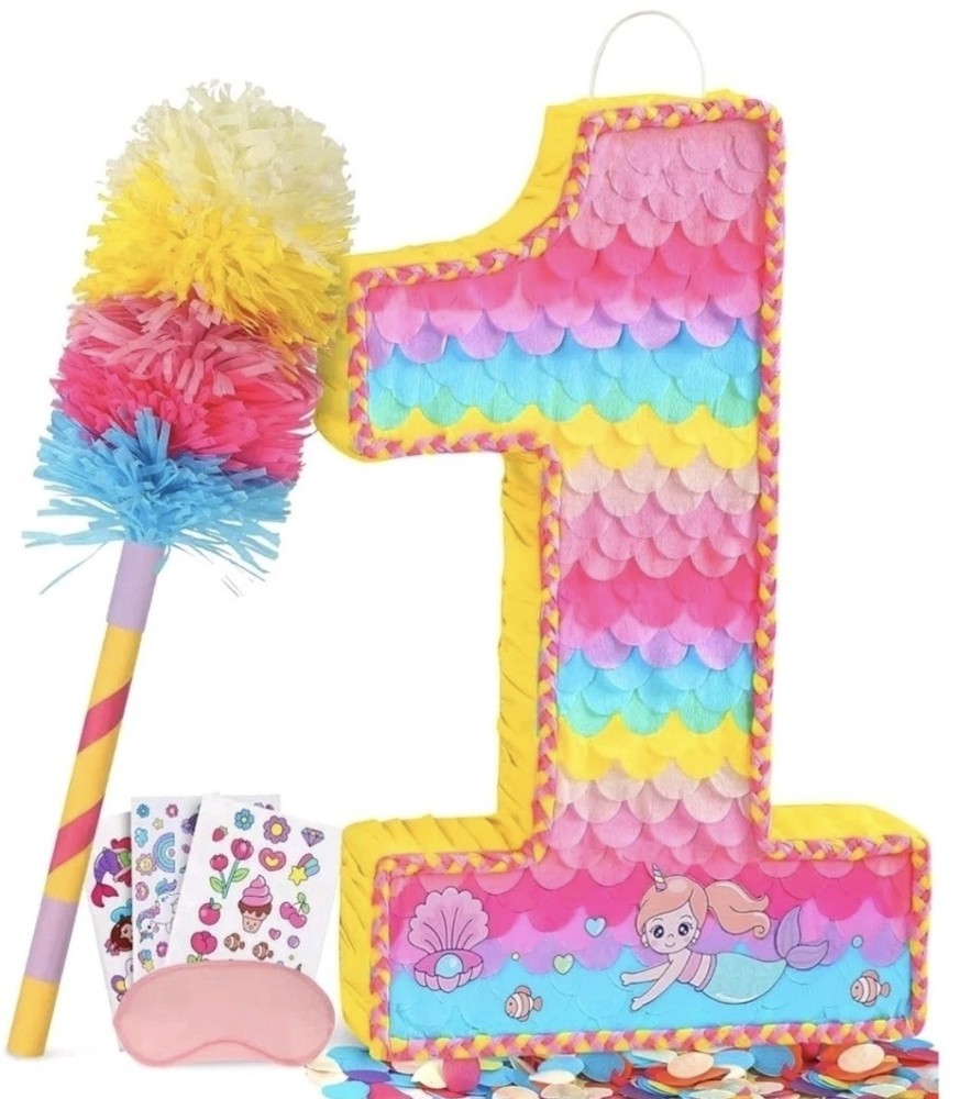 Mermaid Theme Number 1 Pinata Birthday Party Decorations Pastel NIB Easy Setup