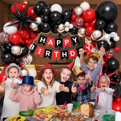 Red and Black Party Decorations, Red Black White Metallic Silver Foil Balloon…