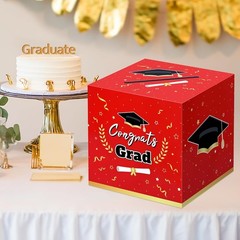 2026 Graduation Card Box – Large Red Foldable Party Decorations & Gifts