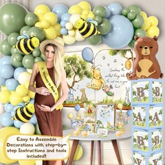 269 Piece Winnie Bear Baby Shower Decorations Kit with Balloon Arch and Backdrop