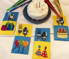 Birthday Table Decor Silverware Holders 8 Pack, Fun and Colorful Party Decora…