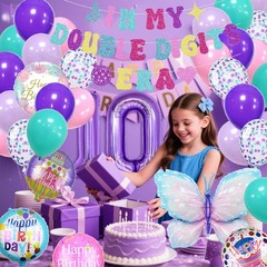 Pink and Purple 10th Decorations for Girl, 10 Year Old Girl Decorations Set w…
