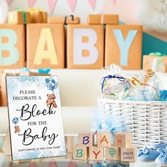 75 Pcs Baby Shower Games Sign Kit Including Decorate a Block Game Sign 50 DIY Bl