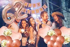 62nd Birthday Decorations For Her – Pink and Rose Gold Theme – Balloons, Banner