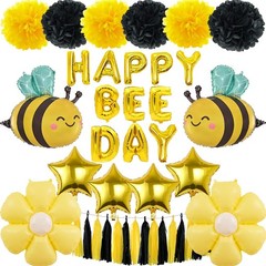 Happy Bee Day Decorations Pack of 21, Daisy Balloons, Bumble Bee Balloons for…