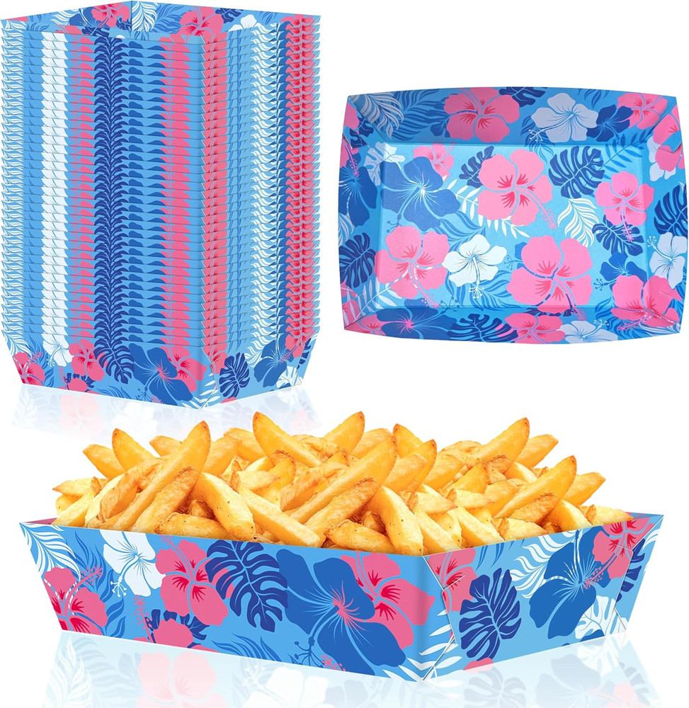50Pcs Hawaiian Luau Party Decorations – Blue Cartoon Hibiscus Flower Paper Food