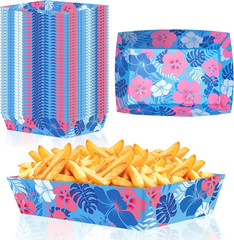 50Pcs Hawaiian Luau Party Decorations – Blue Cartoon Hibiscus Flower Paper Food