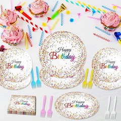 Festive 96-Piece Birthday Tableware Set – Confetti Sprinkles Theme for 24 Guests