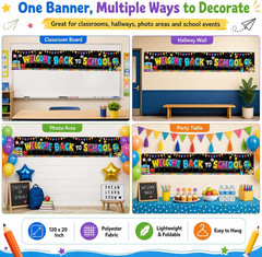 Large Welcome Back to School Banner 120X20 Inch Polyester Fabric, Back to School