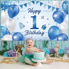BTZO Happy 1st Birthday Decorations – Blue Newborn 180 cm x 110 cm, 1