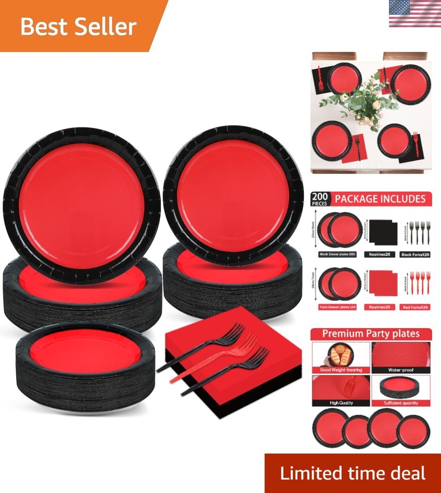 Versatile Red and Black Party Supplies for All Occasions – 50 Guests, 200PCS