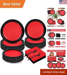 Versatile Red and Black Party Supplies for All Occasions – 50 Guests, 200PCS