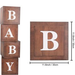 BabyWood Grain Brown Boxes – 4 Pcs Baby Gift Set with Letters, Teddy Bear The…