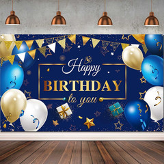 Sumind Happy Birthday Backdrop Banner for Men, Navy Blue and Gold Birthday Decor