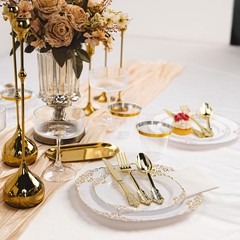 350PCS Gold and White Plastic Plates, Gold Plastic Dinnerware Sets for 50 Gue…